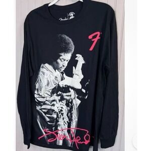 Jimi Hendrix Fender Medium Tee Black Red Graphic 100% Cotton Authentic New‎